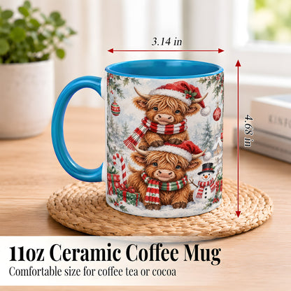 #pl[11oz|Blue] Christmas Highland Cow Coffee Mug, Winter Cow Mug, Ceramic Cup