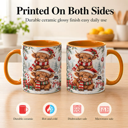 #pl[11oz|Orange] Christmas Highland Cow Coffee Mug, Winter Cow Mug, Ceramic Cup