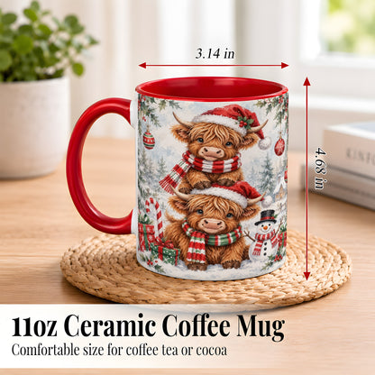 #pl[11oz|Red] Christmas Highland Cow Coffee Mug, Winter Cow Mug, Ceramic Cup
