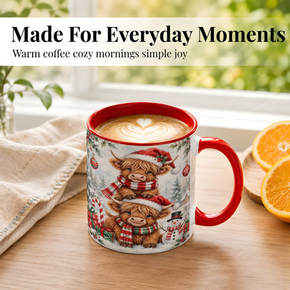 #pl[11oz|Red] Christmas Highland Cow Coffee Mug, Winter Cow Mug, Ceramic Cup