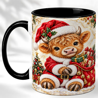 #pl[11oz|Black] Santa Highland Cow Coffee Mug, Christmas Cow Mug, Ceramic Cup