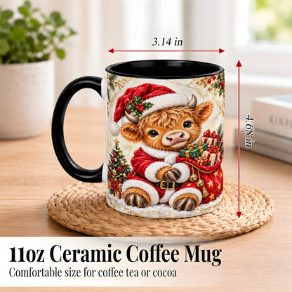 #pl[11oz|Black] Santa Highland Cow Coffee Mug, Christmas Cow Mug, Ceramic Cup
