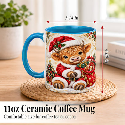 #pl[11oz|Blue] Santa Highland Cow Coffee Mug, Christmas Cow Mug, Ceramic Cup
