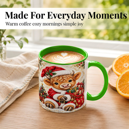 #pl[11oz|Green] Santa Highland Cow Coffee Mug, Christmas Cow Mug, Ceramic Cup