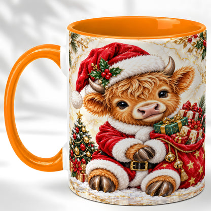 #pl[11oz|Orange] Santa Highland Cow Coffee Mug, Christmas Cow Mug, Ceramic Cup