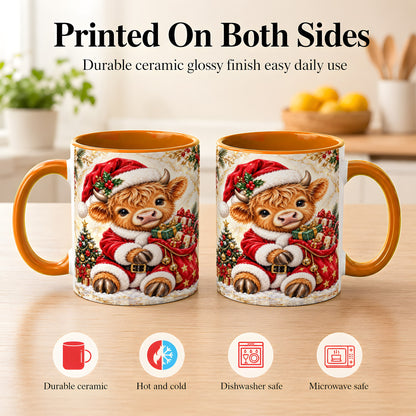 #pl[11oz|Orange] Santa Highland Cow Coffee Mug, Christmas Cow Mug, Ceramic Cup