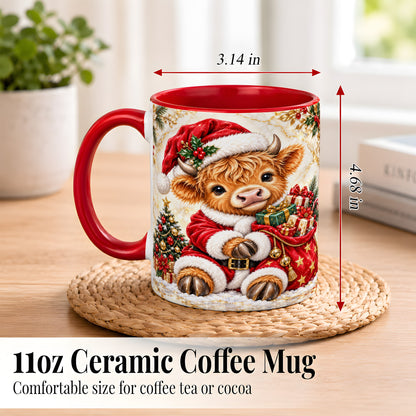#pl[11oz|Red] Santa Highland Cow Coffee Mug, Christmas Cow Mug, Ceramic Cup