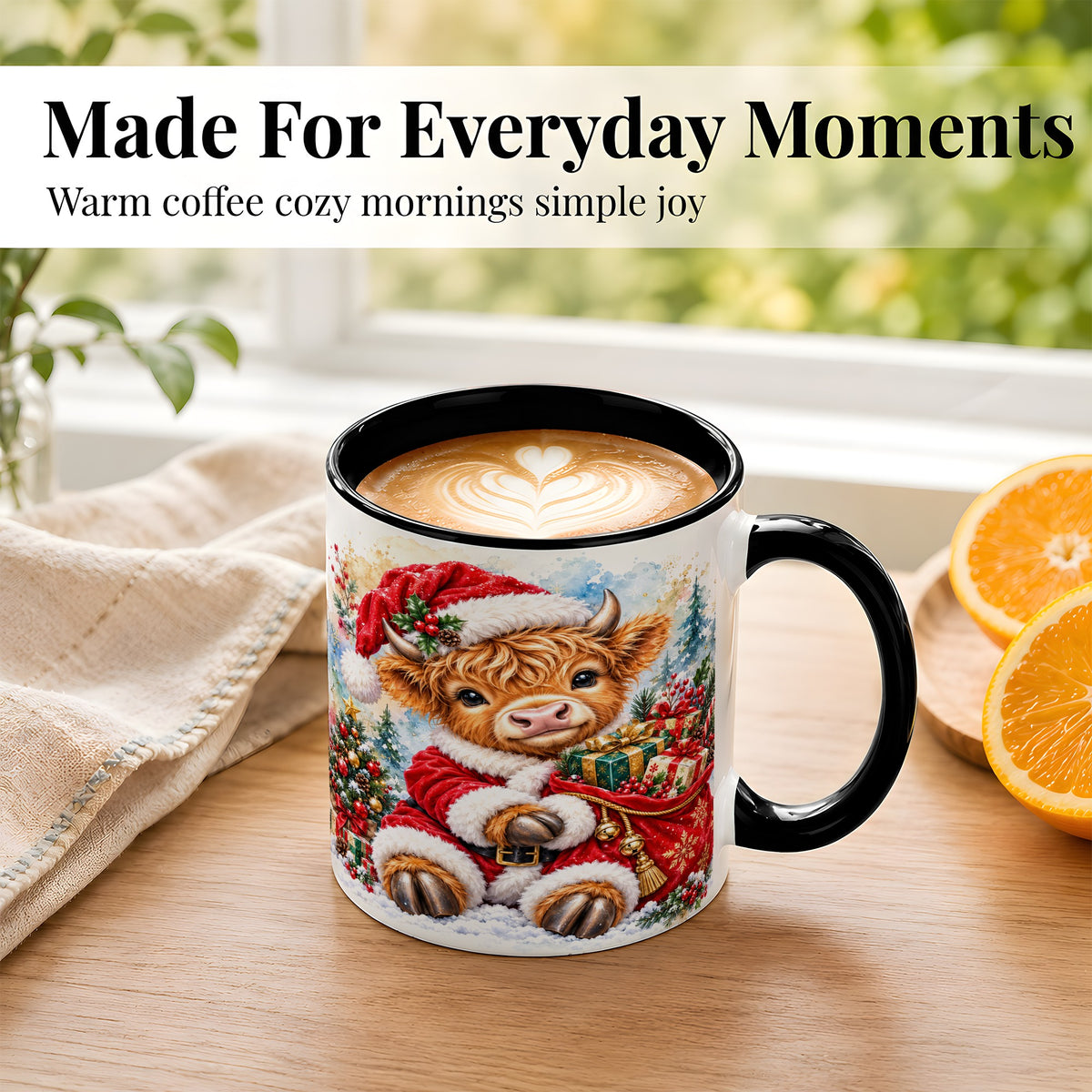 #pl[11oz|Black] Watercolor Highland Cow Coffee Mug, Christmas Cow Mug, Ceramic Cup
