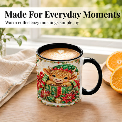 #pl[11oz|Black] Gemstone Highland Cow Coffee Mug, Christmas Cow Mug, Ceramic Cup