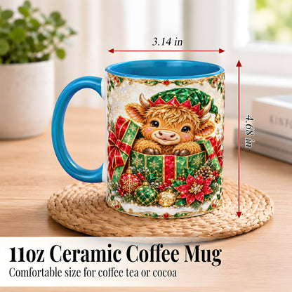 #pl[11oz|Blue] Gemstone Highland Cow Coffee Mug, Christmas Cow Mug, Ceramic Cup