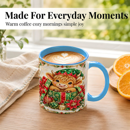 #pl[11oz|Blue] Gemstone Highland Cow Coffee Mug, Christmas Cow Mug, Ceramic Cup