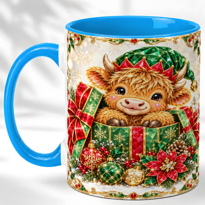 #pl[11oz|Blue] Gemstone Highland Cow Coffee Mug, Christmas Cow Mug, Ceramic Cup