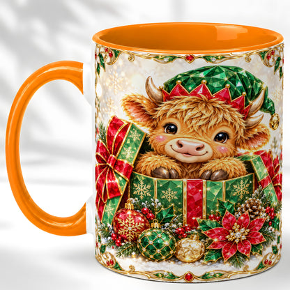 #pl[11oz|Orange] Gemstone Highland Cow Coffee Mug, Christmas Cow Mug, Ceramic Cup