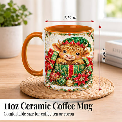 #pl[11oz|Orange] Gemstone Highland Cow Coffee Mug, Christmas Cow Mug, Ceramic Cup
