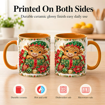 #pl[11oz|Orange] Gemstone Highland Cow Coffee Mug, Christmas Cow Mug, Ceramic Cup