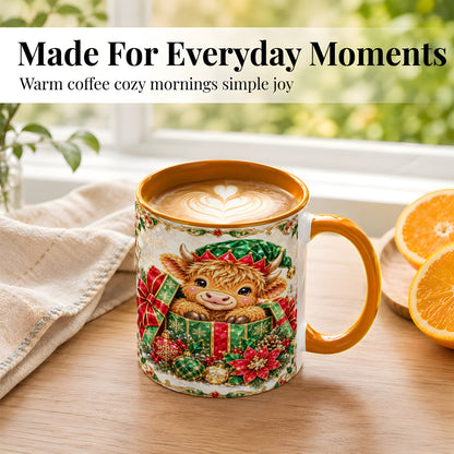 #pl[11oz|Orange] Gemstone Highland Cow Coffee Mug, Christmas Cow Mug, Ceramic Cup