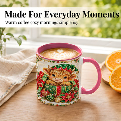 #pl[11oz|Pink] Gemstone Highland Cow Coffee Mug, Christmas Cow Mug, Ceramic Cup