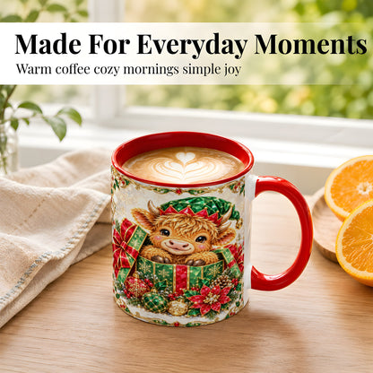 #pl[11oz|Red] Gemstone Highland Cow Coffee Mug, Christmas Cow Mug, Ceramic Cup