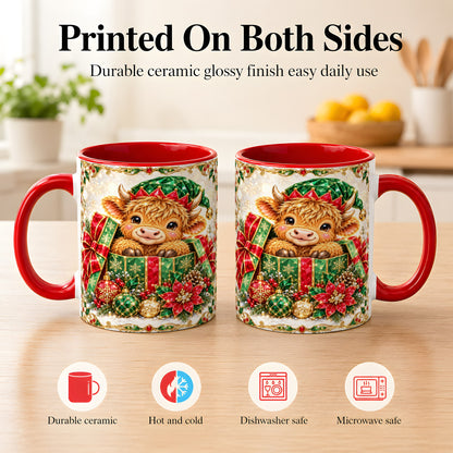 #pl[11oz|Red] Gemstone Highland Cow Coffee Mug, Christmas Cow Mug, Ceramic Cup