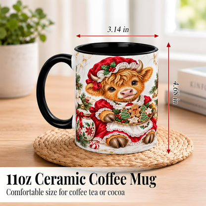 #pl[11oz|Black] Christmas Highland Cow Coffee Mug, Holiday Cow Mug, Ceramic Cup