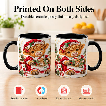 #pl[11oz|Black] Christmas Highland Cow Coffee Mug, Holiday Cow Mug, Ceramic Cup