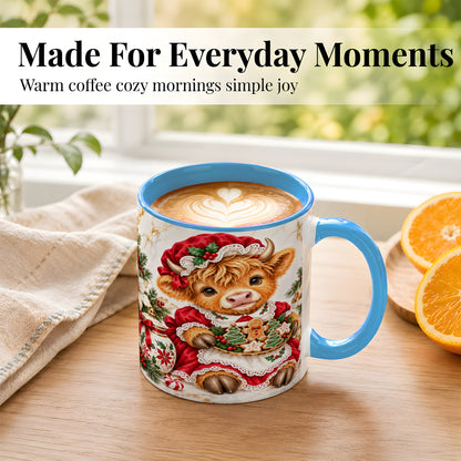 #pl[11oz|Blue] Christmas Highland Cow Coffee Mug, Holiday Cow Mug, Ceramic Cup