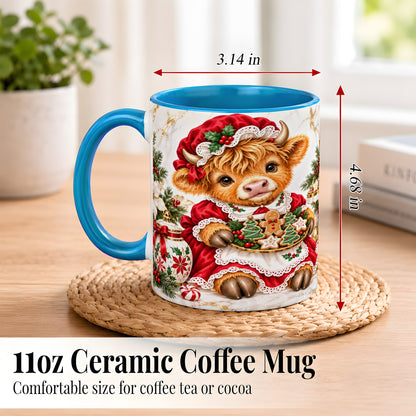 #pl[11oz|Blue] Christmas Highland Cow Coffee Mug, Holiday Cow Mug, Ceramic Cup
