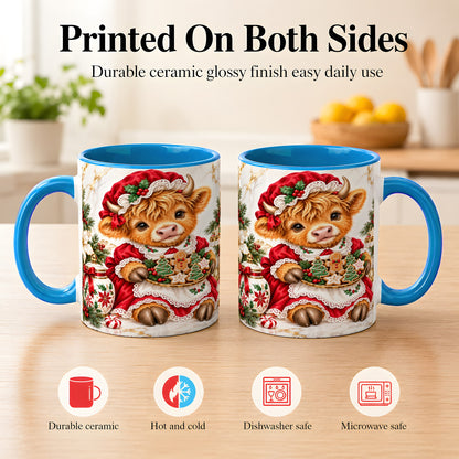#pl[11oz|Blue] Christmas Highland Cow Coffee Mug, Holiday Cow Mug, Ceramic Cup