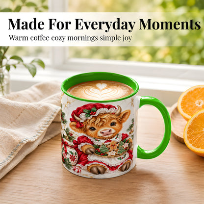 #pl[11oz|Green] Christmas Highland Cow Coffee Mug, Holiday Cow Mug, Ceramic Cup
