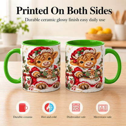#pl[11oz|Green] Christmas Highland Cow Coffee Mug, Holiday Cow Mug, Ceramic Cup