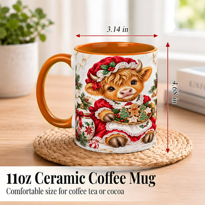 #pl[11oz|Orange] Christmas Highland Cow Coffee Mug, Holiday Cow Mug, Ceramic Cup