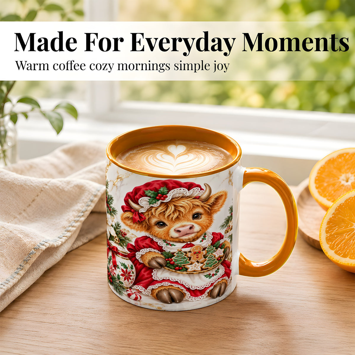 #pl[11oz|Orange] Christmas Highland Cow Coffee Mug, Holiday Cow Mug, Ceramic Cup