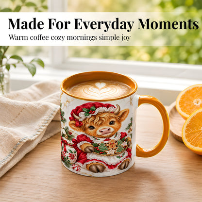 #pl[11oz|Orange] Christmas Highland Cow Coffee Mug, Holiday Cow Mug, Ceramic Cup