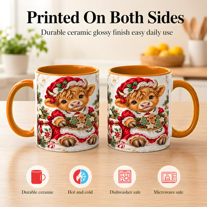 #pl[11oz|Orange] Christmas Highland Cow Coffee Mug, Holiday Cow Mug, Ceramic Cup