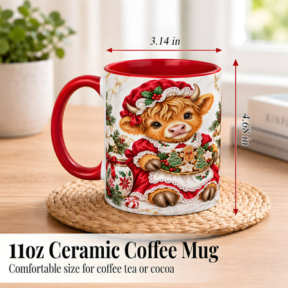 #pl[11oz|Red] Christmas Highland Cow Coffee Mug, Holiday Cow Mug, Ceramic Cup