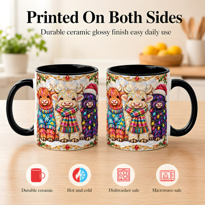 #pl[11oz|Black] Jeweled Christmas Highland Cow Coffee Mug, Holiday Cow Mug, Ceramic Cup