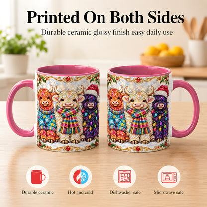 #pl[11oz|Pink] Jeweled Christmas Highland Cow Coffee Mug, Holiday Cow Mug, Ceramic Cup