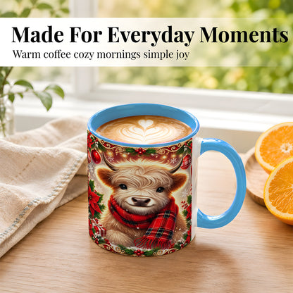 #pl[11oz|Blue] Plaid Christmas Highland Cow Coffee Mug, Cozy Cow Mug, Ceramic Cup