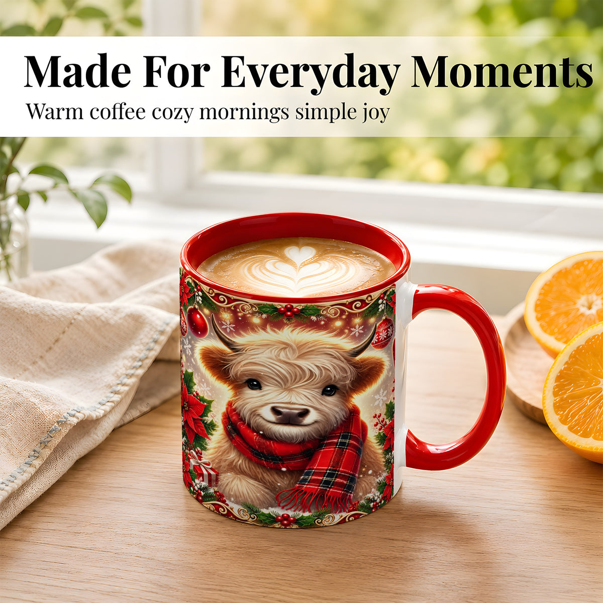 #pl[11oz|Red] Plaid Christmas Highland Cow Coffee Mug, Cozy Cow Mug, Ceramic Cup