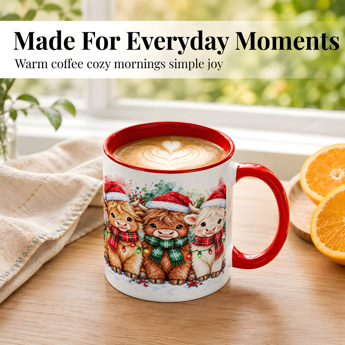 #pl[11oz|Red] Watercolor Christmas Highland Cows Coffee Mug, Cow Mug, Ceramic Cup