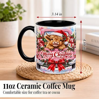 #pl[11oz|Black] Christmas Highland Cow Coffee Mug, Holiday Cow Mug, Ceramic Cup