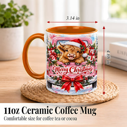 #pl[11oz|Orange] Christmas Highland Cow Coffee Mug, Holiday Cow Mug, Ceramic Cup