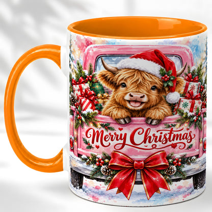 #pl[11oz|Orange] Christmas Highland Cow Coffee Mug, Holiday Cow Mug, Ceramic Cup