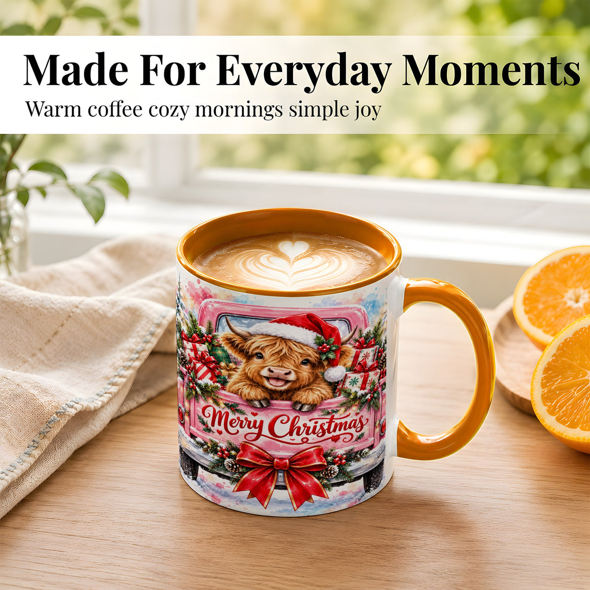 #pl[11oz|Orange] Christmas Highland Cow Coffee Mug, Holiday Cow Mug, Ceramic Cup