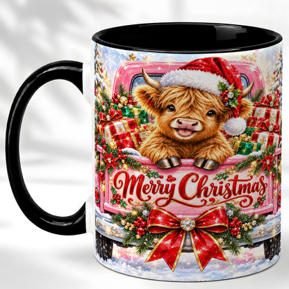 #pl[11oz|Black] Sparkling Christmas Cow Coffee Mug, Holiday Cow Mug, Ceramic Cup