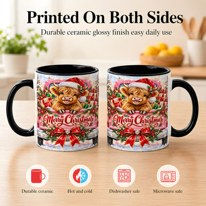 #pl[11oz|Black] Sparkling Christmas Cow Coffee Mug, Holiday Cow Mug, Ceramic Cup