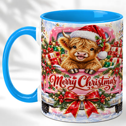 #pl[11oz|Blue] Sparkling Christmas Cow Coffee Mug, Holiday Cow Mug, Ceramic Cup