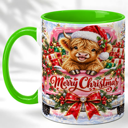 #pl[11oz|Green] Sparkling Christmas Cow Coffee Mug, Holiday Cow Mug, Ceramic Cup
