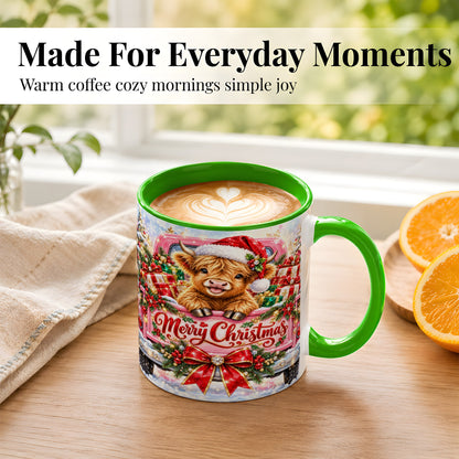 #pl[11oz|Green] Sparkling Christmas Cow Coffee Mug, Holiday Cow Mug, Ceramic Cup