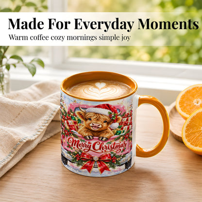 #pl[11oz|Orange] Sparkling Christmas Cow Coffee Mug, Holiday Cow Mug, Ceramic Cup